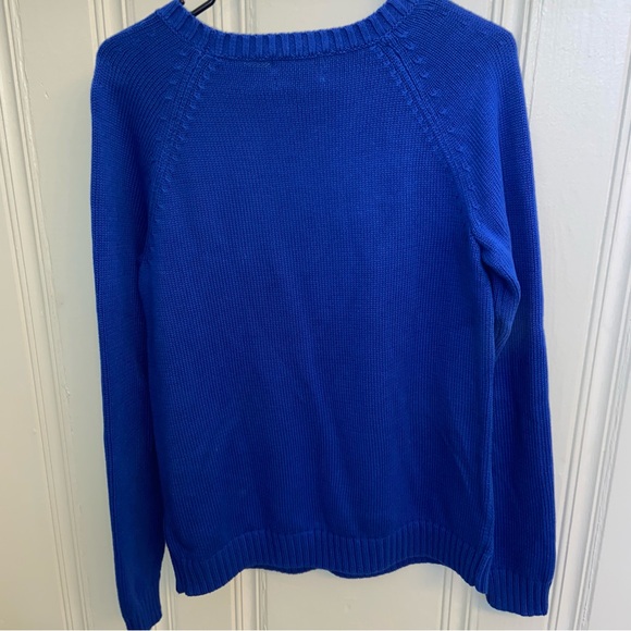 Lands’End Drifter Women’s Royal Blue Basket Weave Cotton Preppy Crew Sweater - Picture 4 of 5